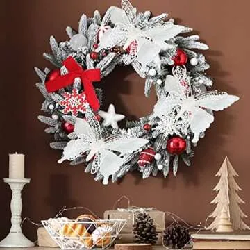 16 Pcs Christmas Glitter Butterfly Ornament, 6.2'' x 4.3'' Christmas Butterfly Decorations with Clip Christmas Picks and Sprays for Christmas Tree Wedding Wreath Party Supply (White, 16)