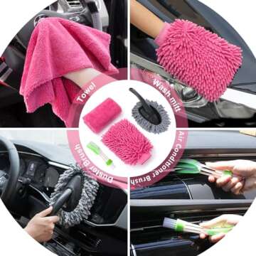 AUTODECO 39Pcs Car Cleaning Wash Kit Interior Detailing Cleaner Kit with High Power Handheld Vacuum, Brush Set, Windshield Tool, Gel, Duster, Towels, Tire Brush, Complete Car Care Tools, Pink