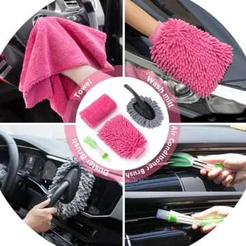 AUTODECO 39Pcs Car Cleaning Wash Kit Interior Detailing Cleaner Kit with High Power Handheld Vacuum, Brush Set, Windshield Tool, Gel, Duster, Towels, Tire Brush, Complete Car Care Tools, Pink