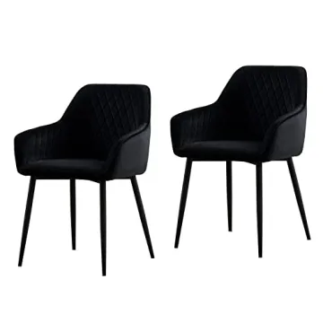 ENJAOUSLF Dining Chairs Set of 2 - Black Velvet Upholstered Seat with Stylish Metal Legs