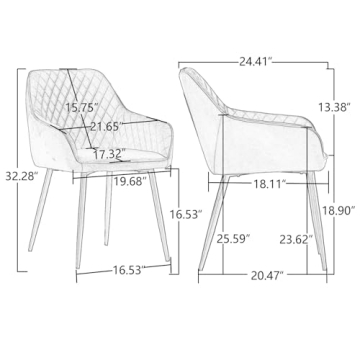 Modern Velvet Dining Chairs Set of 2 with Metal Legs