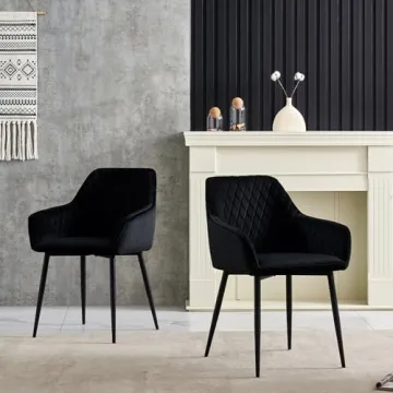 Modern Velvet Dining Chairs Set of 2 with Metal Legs