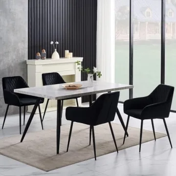 Modern Velvet Dining Chairs Set of 2 with Metal Legs