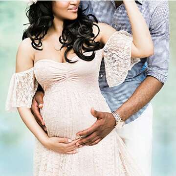 Maternity Photography Props Floral Lace Dress Fancy Pregnancy Gown for Baby Shower Photo Shoot (S, P...