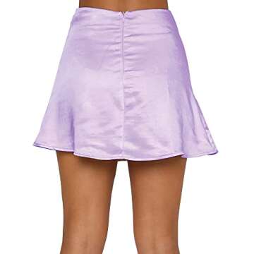 LYANER Women's Casual Satin Silk High Waist Zipper Mini Short Skirt Solid Lilac#1 X-Small