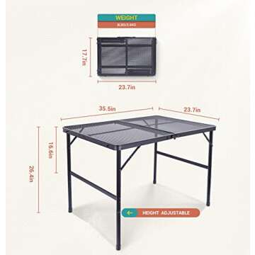 Nice C Table for Grill, Outdoor Table, Camping Table, Outdoor Cooking Table, Picnic Tables, Card Table Adjustable Height, Mesh Bag, Carry Handle (47.3” x 23.7“ x 14.7”/24.2“ Black)