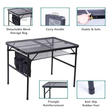 Nice C Table for Grill, Outdoor Table, Camping Table, Outdoor Cooking Table, Picnic Tables, Card Table Adjustable Height, Mesh Bag, Carry Handle (47.3” x 23.7“ x 14.7”/24.2“ Black)