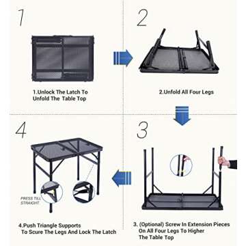 Nice C Table for Grill, Outdoor Table, Camping Table, Outdoor Cooking Table, Picnic Tables, Card Table Adjustable Height, Mesh Bag, Carry Handle (47.3” x 23.7“ x 14.7”/24.2“ Black)