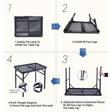 Nice C Table for Grill, Outdoor Table, Camping Table, Outdoor Cooking Table, Picnic Tables, Card Table Adjustable Height, Mesh Bag, Carry Handle (47.3” x 23.7“ x 14.7”/24.2“ Black)