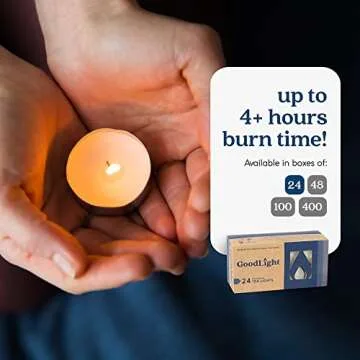 Paraffin-Free Tea Light Candles, Made from Vegan Palm Wax, Clean-Burning and All-Natural Tealight Candles, 4-Hour Burn Time (24 Unscented Tea Lights)