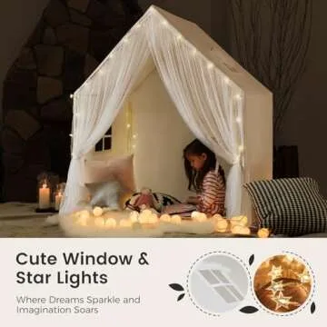 Tiny Land Kids Tent with Star Lights, Large Indoor Playhouse Tent, 53" x 36" Play Tent for Girls and Boys, Use for Reading Nook, Playroom, Sleepover Tent