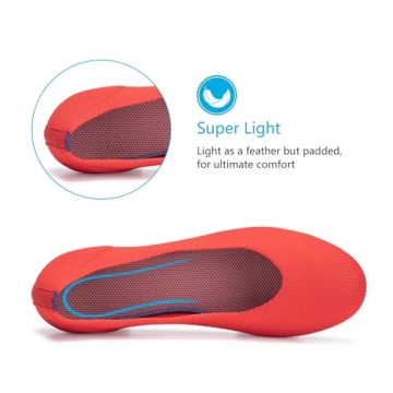 Frank Mully Women’s Knit Ballet Flat Round Toe Slip On Flats Shoes Classic Low Wedge Ballerina Walking Flats Shoes Red,7.5