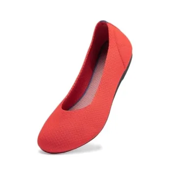 Frank Mully Women’s Knit Ballet Flat Round Toe Slip On Flats Shoes Classic Low Wedge Ballerina Walking Flats Shoes Red,7.5