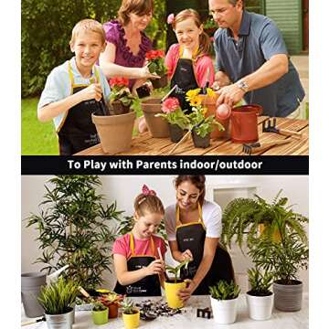 Geyiie Gardening Set Toy, Kids Wood Gardening Ourdoor Toy-Rake, Fork, Shovel, Trowel, How to Gardening Tale-Child Gardening Tool for Toddler Girls Boys Aged Up 3+(7PCS)