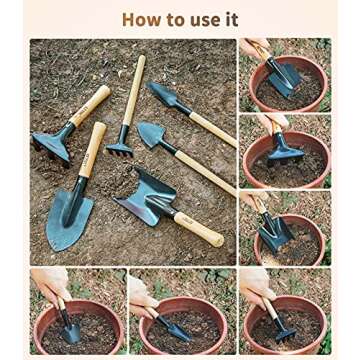 Geyiie Gardening Set Toy, Kids Wood Gardening Ourdoor Toy-Rake, Fork, Shovel, Trowel, How to Gardening Tale-Child Gardening Tool for Toddler Girls Boys Aged Up 3+(7PCS)