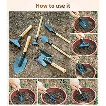 Geyiie Gardening Set Toy, Kids Wood Gardening Ourdoor Toy-Rake, Fork, Shovel, Trowel, How to Gardening Tale-Child Gardening Tool for Toddler Girls Boys Aged Up 3+(7PCS)