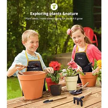 Geyiie Gardening Set Toy, Kids Wood Gardening Ourdoor Toy-Rake, Fork, Shovel, Trowel, How to Gardening Tale-Child Gardening Tool for Toddler Girls Boys Aged Up 3+(7PCS)