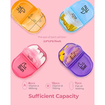 AMOOS Cute Pill Organizer 2 Times a Day, PU Leather Pill Case for Women, Portable Weekly Pill Box for Purse with Storage Bag to Hold Vitamins, Medications, Fish Oils, Supplements (Pink)
