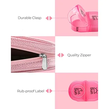 AMOOS Cute Pill Organizer 2 Times a Day, PU Leather Pill Case for Women, Portable Weekly Pill Box for Purse with Storage Bag to Hold Vitamins, Medications, Fish Oils, Supplements (Pink)