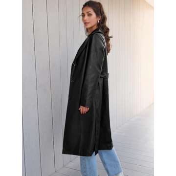 Trendy Queen Womens Black Long Faux Leather Jackets Trench Coat Fall Blazer 2025 Going Out Outfits Clothes Sexy Oversized Waterproof XL