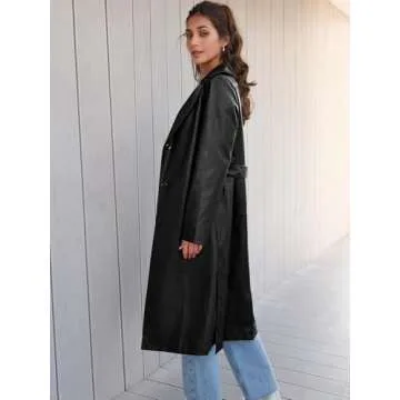 Trendy Queen Womens Black Long Faux Leather Jackets Trench Coat Fall Blazer 2025 Going Out Outfits Clothes Sexy Oversized Waterproof XL