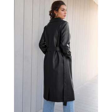 Trendy Queen Womens Black Long Faux Leather Jackets Trench Coat Fall Blazer 2025 Going Out Outfits Clothes Sexy Oversized Waterproof XL
