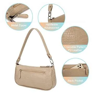 Loiral Shoulder Bags for Women, Retro Classic Tote HandBag, Small Clutch Purse with Zipper Closure