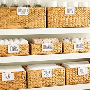 Talented Kitchen 8 Pack Metal Basket Labels Clip On Holders with 70 Household Labels for Storage Bin...