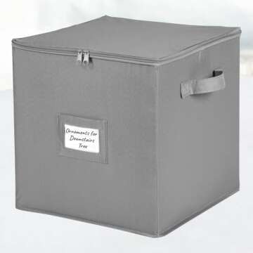 HOLDN’ STORAGE Christmas Ornament Storage Box - Christmas Decor Storage Containers that Store up to 64 – 3” x 3” Holiday Xmas Ornaments – Adjustable Compartment To Fit Many Sizes Ornaments – Grey.