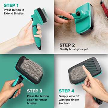 Ruff 'N Ruffus Self-Cleaning Slicker Brush With NO- PAIN Bristles Gently Removes Loose Undercoat & T...