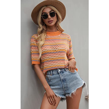 Angashion Striped Knitted Shirt Lightweight Summer Tops