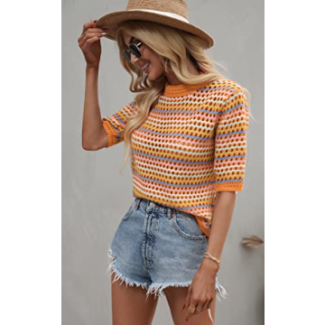 Angashion Striped Knitted Shirt Lightweight Summer Tops