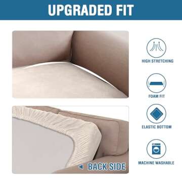 H.VERSAILTEX Velvet Stretch Individual Couch Cushion Cover Plush Cushion Slipcover for Loveseat Sofa Cushion Furniture Protector Seat Cushion Sofa Cover (1 Piece Sofa Cushion Cover, Ivory)