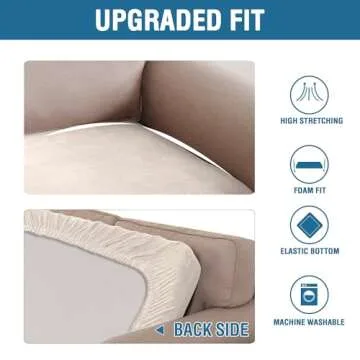 H.VERSAILTEX Velvet Stretch Individual Couch Cushion Cover Plush Cushion Slipcover for Loveseat Sofa Cushion Furniture Protector Seat Cushion Sofa Cover (1 Piece Sofa Cushion Cover, Ivory)