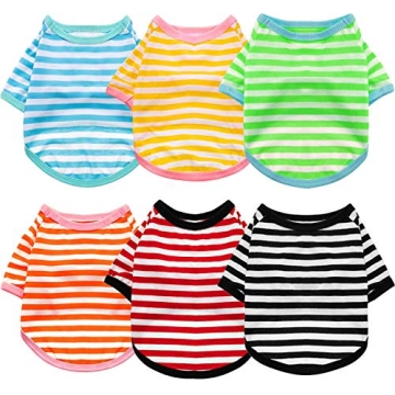 Colorful 6 Pieces Dog Striped T-Shirt Set for Small Dogs - Stylish and Comfortable