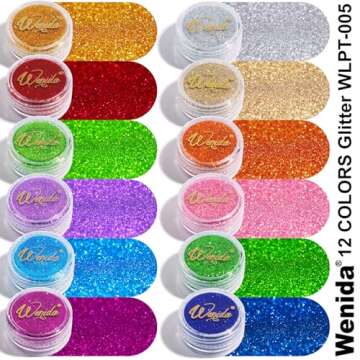 Glitter Wenida 12 Colors Holographic Cosmetic Festival Powder Sequins Craft Glitter for Arts Face Ha...