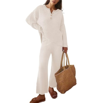 ETCYY NEW Women's Two Piece Trendy Sweater Set Outfit Knit Lounge Set Oversized Pullover Wide Leg Pa...