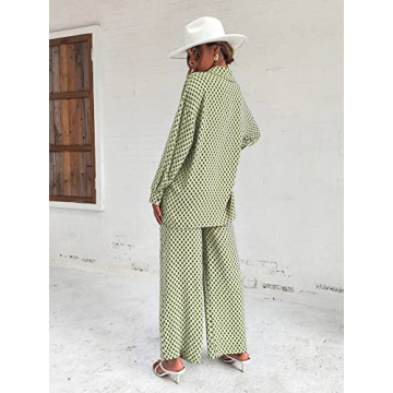 Floerns Women's 2 Piece Green Argyle Outfit Set for Style