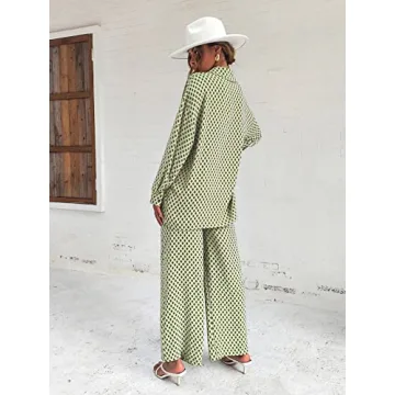 Floerns Women's 2 Piece Green Argyle Outfit Set for Style