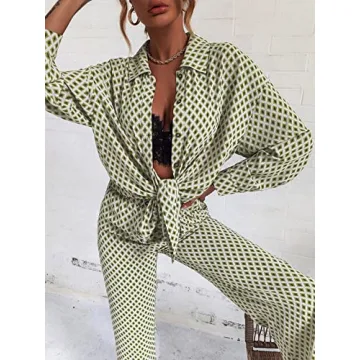 Floerns Women's 2 Piece Green Argyle Outfit Set for Style