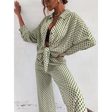 Floerns Women's 2 Piece Green Argyle Outfit Set for Style