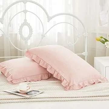 Soft Pink Ruffle Pillow Shams Set of 2 for Elegance