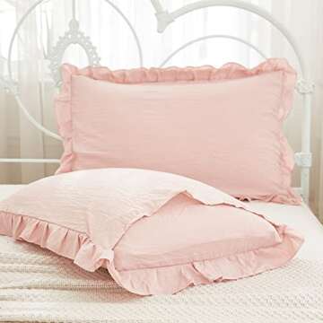 Pink Pillow Shams Baby Pink Ruffle Standard Pillowcases Cute Pillow Cover Set of 2 Shabby Chic Soft Microfiber Pillowcases 2 Pack (Queen (20''x30''), Pink)