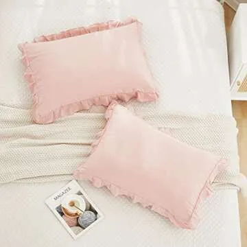 Soft Pink Ruffle Pillow Shams Set of 2 for Elegance