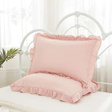 Pink Pillow Shams Baby Pink Ruffle Standard Pillowcases Cute Pillow Cover Set of 2 Shabby Chic Soft Microfiber Pillowcases 2 Pack (Queen (20''x30''), Pink)