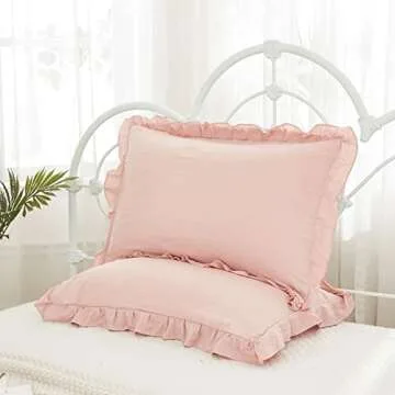 Soft Pink Ruffle Pillow Shams Set of 2 for Elegance