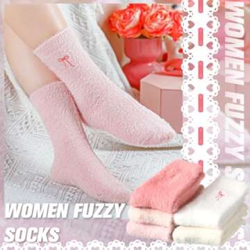 Geyoga 5 Pcs Women's Bow Fuzzy Socks Winter Crew Slipper Socks coquette stuff Soft Fluffy Thick Home Sleeping(Gradient Pink)
