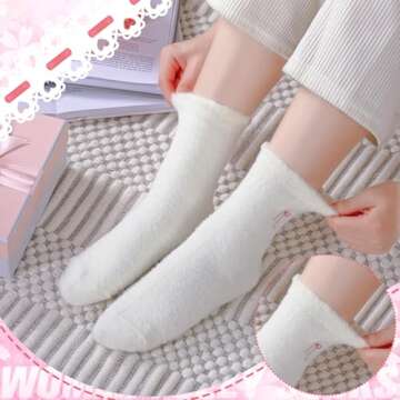 Geyoga 5 Pcs Women's Bow Fuzzy Socks Winter Crew Slipper Socks coquette stuff Soft Fluffy Thick Home Sleeping(Gradient Pink)