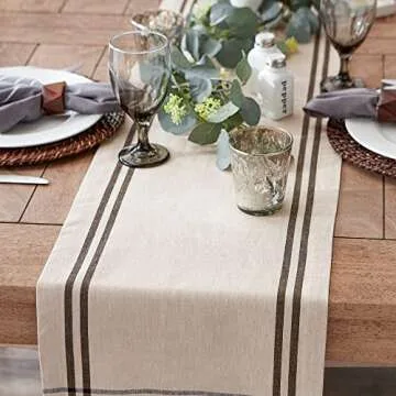DII French Stripe Dining Table Collection Farmhouse Style Table Runner, 14x72 Inches, Taupe/Black