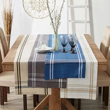 DII French Stripe Dining Table Collection Farmhouse Style Table Runner, 14x72 Inches, Taupe/Black